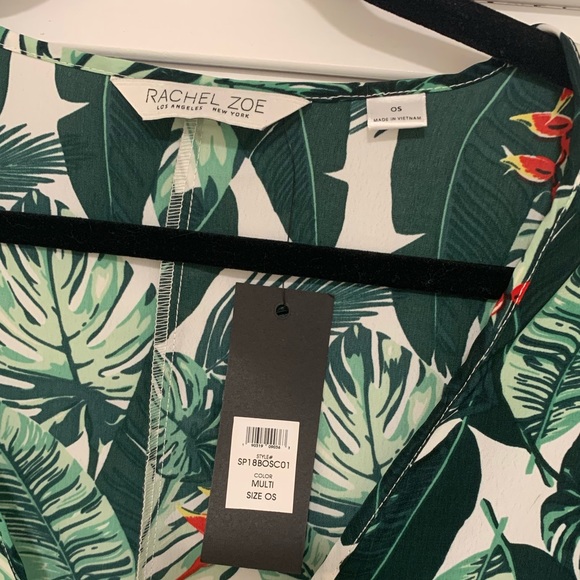 NWT Rachel Zoe Collection Exclusive Palm Print Tie Front Duster Green